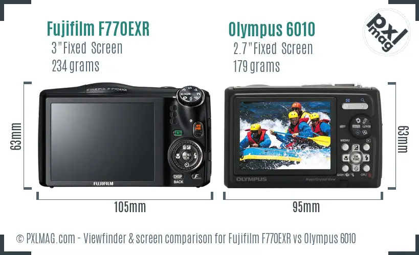 Fujifilm F770EXR vs Olympus 6010 Screen and Viewfinder comparison