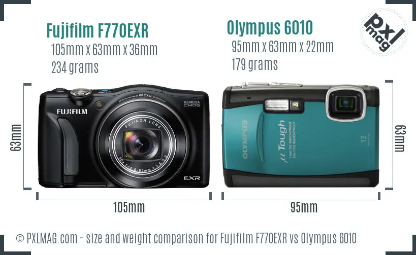 Fujifilm F770EXR vs Olympus 6010 size comparison