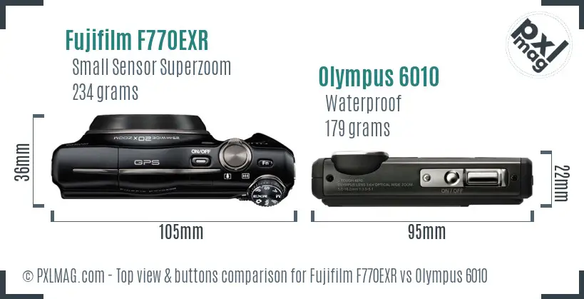 Fujifilm F770EXR vs Olympus 6010 top view buttons comparison