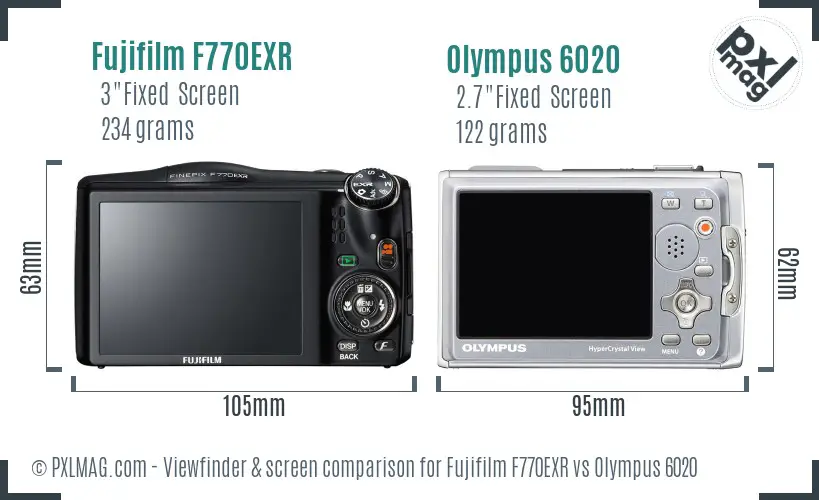 Fujifilm F770EXR vs Olympus 6020 Screen and Viewfinder comparison Fujifilm F770EXR vs Olympus 6020 Screen and Viewfinder comparison