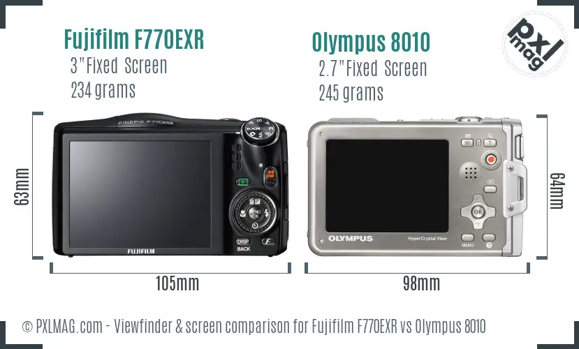 Fujifilm F770EXR vs Olympus 8010 Screen and Viewfinder comparison