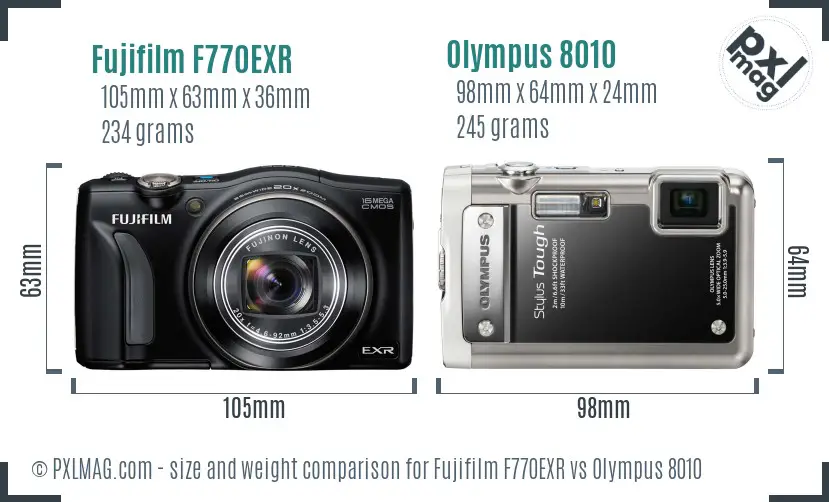 Fujifilm F770EXR vs Olympus 8010 size comparison