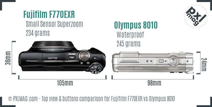 Fujifilm F770EXR vs Olympus 8010 top view buttons comparison