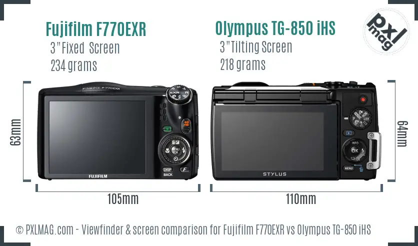 Fujifilm F770EXR vs Olympus TG-850 iHS Screen and Viewfinder comparison