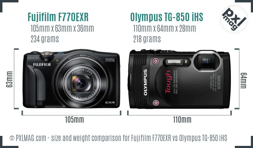 Fujifilm F770EXR vs Olympus TG-850 iHS size comparison