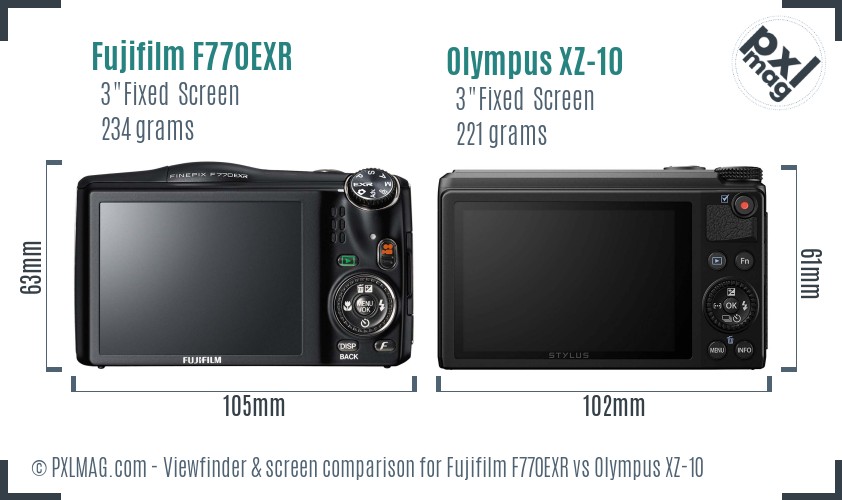 Fujifilm F770EXR vs Olympus XZ-10 Screen and Viewfinder comparison