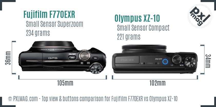 Fujifilm F770EXR vs Olympus XZ-10 top view buttons comparison