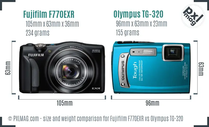 Fujifilm F770EXR vs Olympus TG-320 size comparison Fujifilm F770EXR vs Olympus TG-320 size comparison