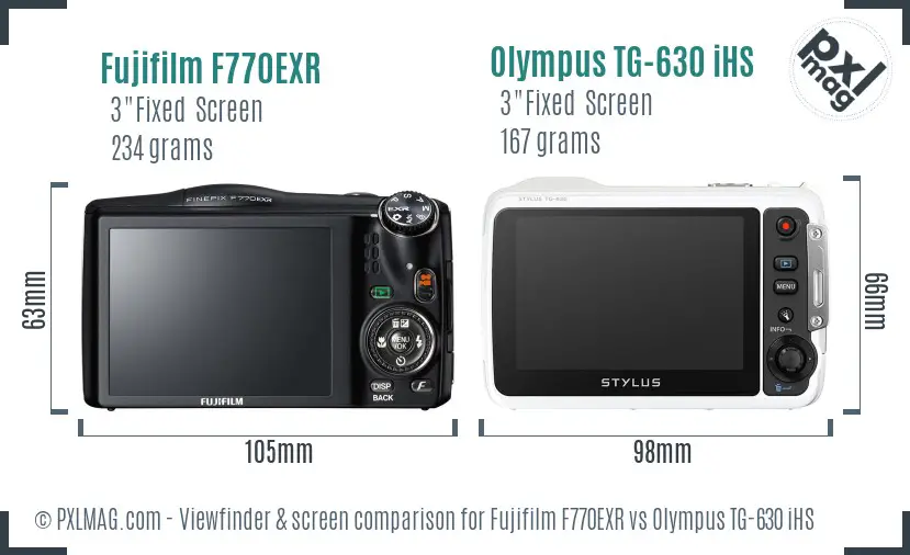 Fujifilm F770EXR vs Olympus TG-630 iHS Screen and Viewfinder comparison