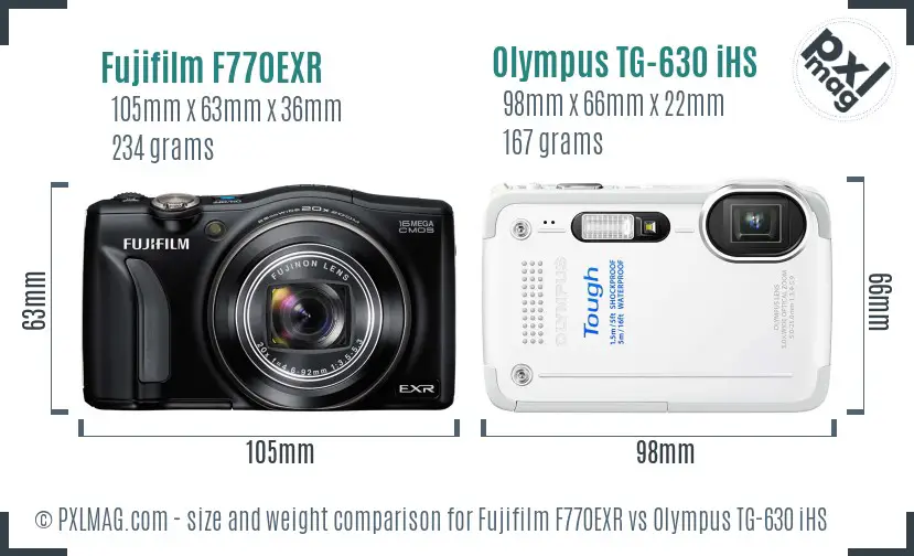 Fujifilm F770EXR vs Olympus TG-630 iHS size comparison