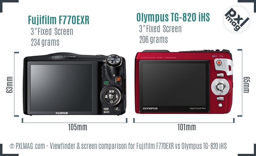 Fujifilm F770EXR vs Olympus TG-820 iHS Screen and Viewfinder comparison