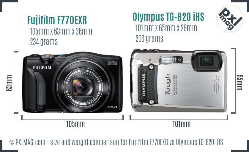Fujifilm F770EXR vs Olympus TG-820 iHS size comparison