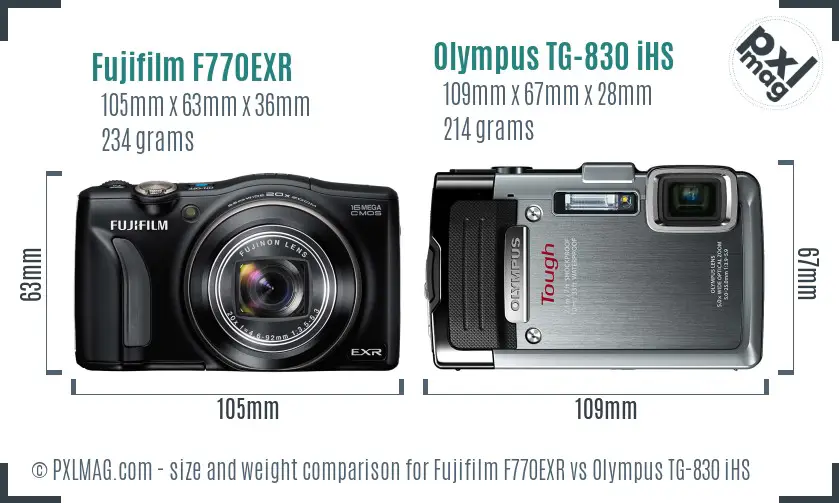 Fujifilm F770EXR vs Olympus TG-830 iHS size comparison Fujifilm F770EXR vs Olympus TG-830 iHS size comparison