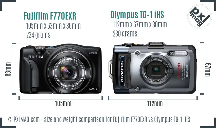 Fujifilm F770EXR vs Olympus TG-1 iHS size comparison