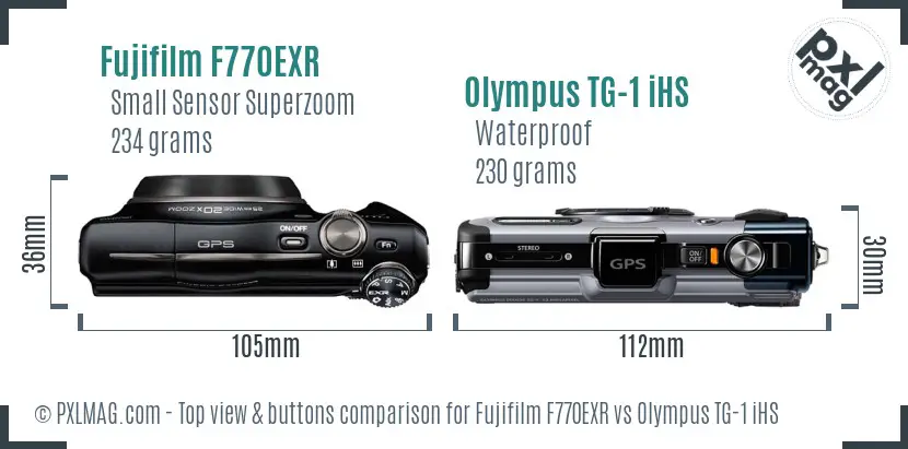 Fujifilm F770EXR vs Olympus TG-1 iHS top view buttons comparison