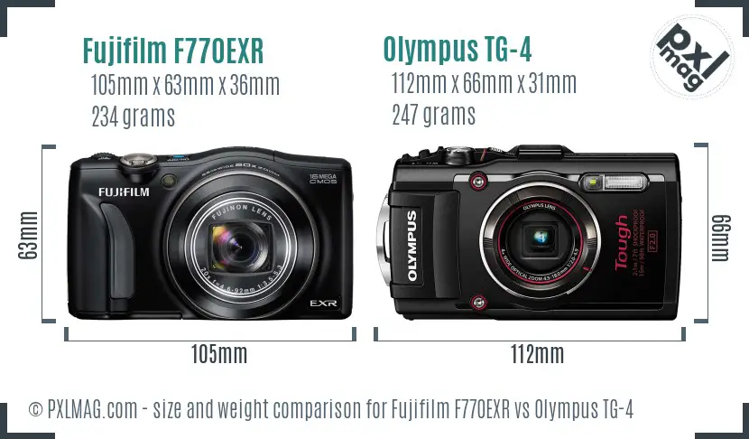 Fujifilm F770EXR vs Olympus TG-4 size comparison