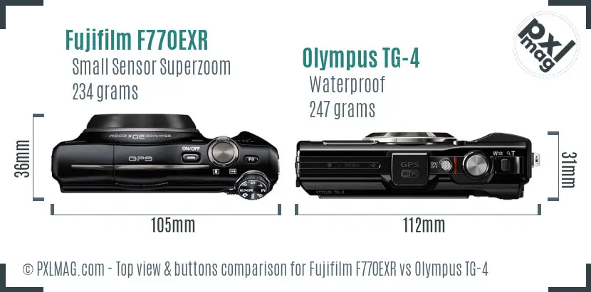Fujifilm F770EXR vs Olympus TG-4 top view buttons comparison