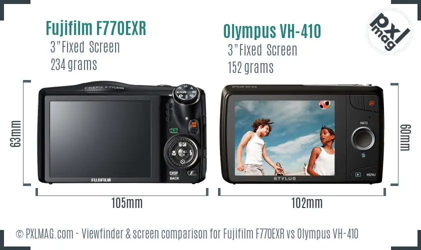Fujifilm F770EXR vs Olympus VH-410 Screen and Viewfinder comparison Fujifilm F770EXR vs Olympus VH-410 Screen and Viewfinder comparison