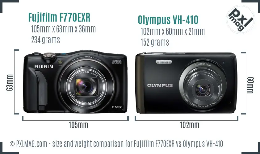 Fujifilm F770EXR vs Olympus VH-410 size comparison Fujifilm F770EXR vs Olympus VH-410 size comparison