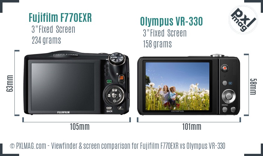 Fujifilm F770EXR vs Olympus VR-330 Screen and Viewfinder comparison