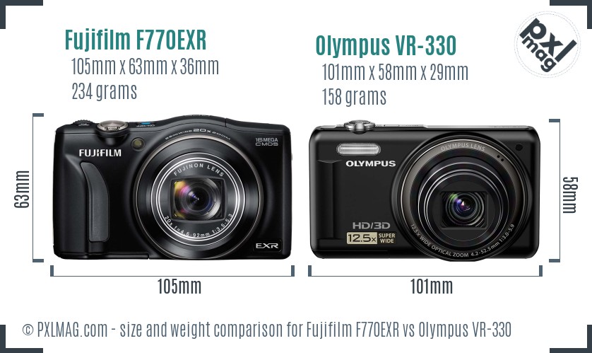 Fujifilm F770EXR vs Olympus VR-330 size comparison