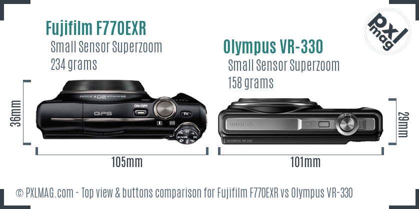 Fujifilm F770EXR vs Olympus VR-330 top view buttons comparison