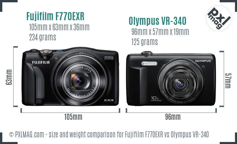 Fujifilm F770EXR vs Olympus VR-340 size comparison