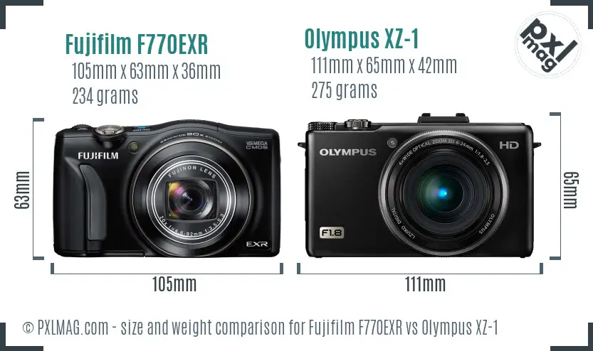 Fujifilm F770EXR vs Olympus XZ-1 size comparison Fujifilm F770EXR vs Olympus XZ-1 size comparison