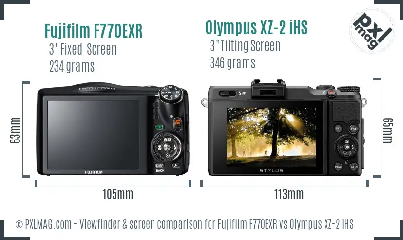 Fujifilm F770EXR vs Olympus XZ-2 iHS Screen and Viewfinder comparison