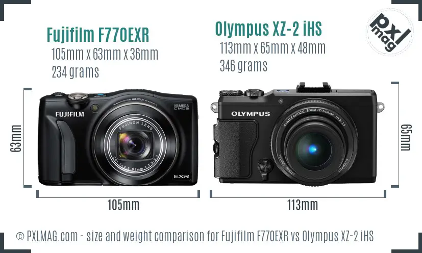 Fujifilm F770EXR vs Olympus XZ-2 iHS size comparison