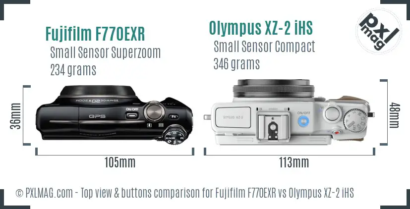 Fujifilm F770EXR vs Olympus XZ-2 iHS top view buttons comparison