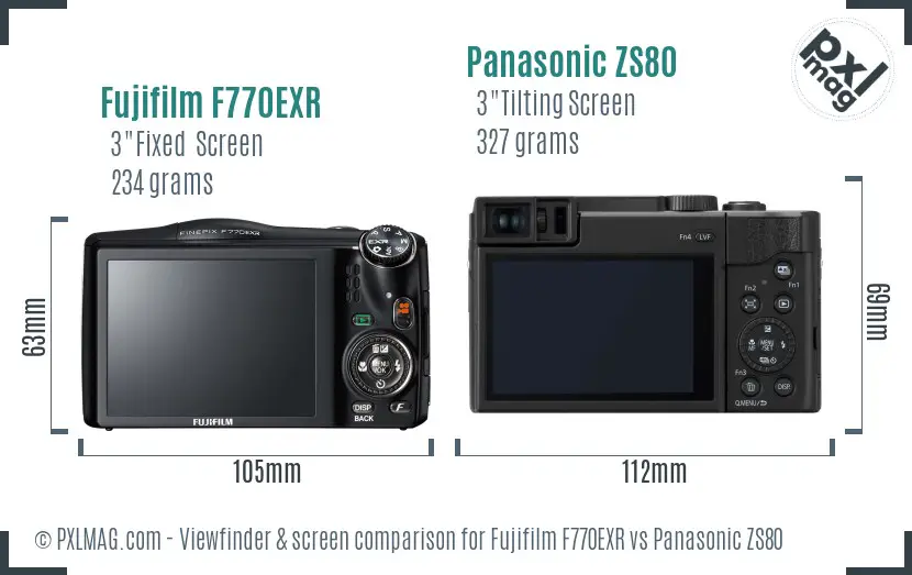 Fujifilm F770EXR vs Panasonic ZS80 Screen and Viewfinder comparison