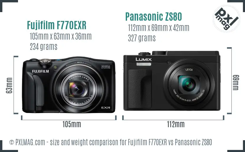 Fujifilm F770EXR vs Panasonic ZS80 size comparison