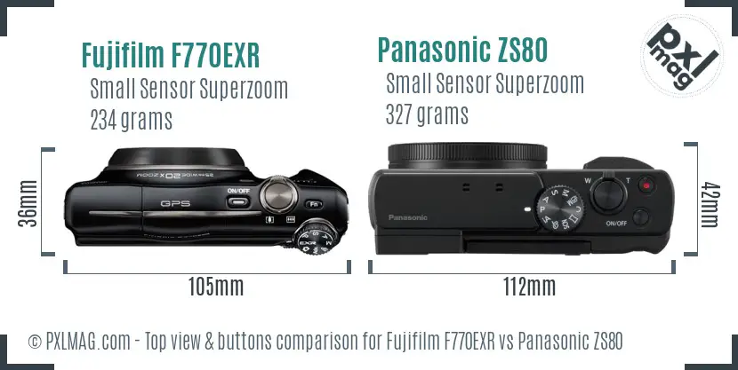 Fujifilm F770EXR vs Panasonic ZS80 top view buttons comparison