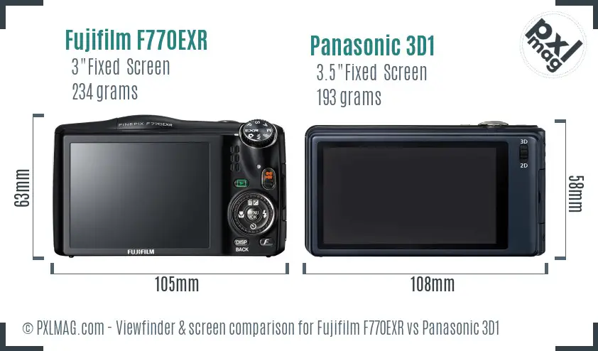 Fujifilm F770EXR vs Panasonic 3D1 Screen and Viewfinder comparison