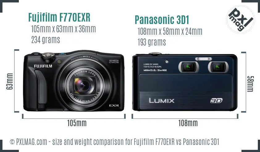 Fujifilm F770EXR vs Panasonic 3D1 size comparison