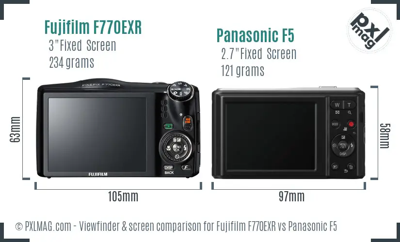 Fujifilm F770EXR vs Panasonic F5 Screen and Viewfinder comparison