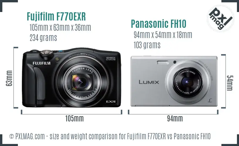Fujifilm F770EXR vs Panasonic FH10 size comparison