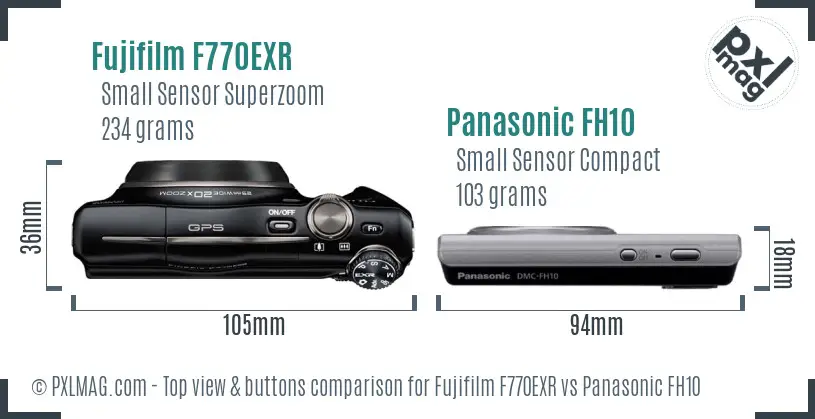 Fujifilm F770EXR vs Panasonic FH10 top view buttons comparison