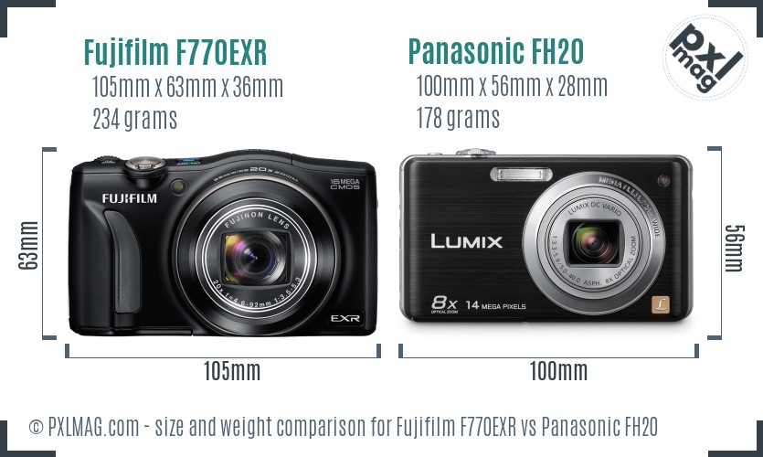 Fujifilm F770EXR vs Panasonic FH20 size comparison