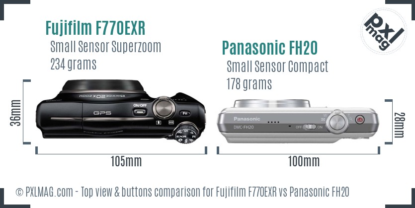 Fujifilm F770EXR vs Panasonic FH20 top view buttons comparison