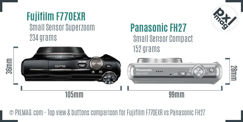 Fujifilm F770EXR vs Panasonic FH27 top view buttons comparison