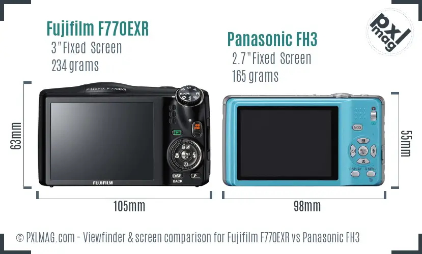 Fujifilm F770EXR vs Panasonic FH3 Screen and Viewfinder comparison