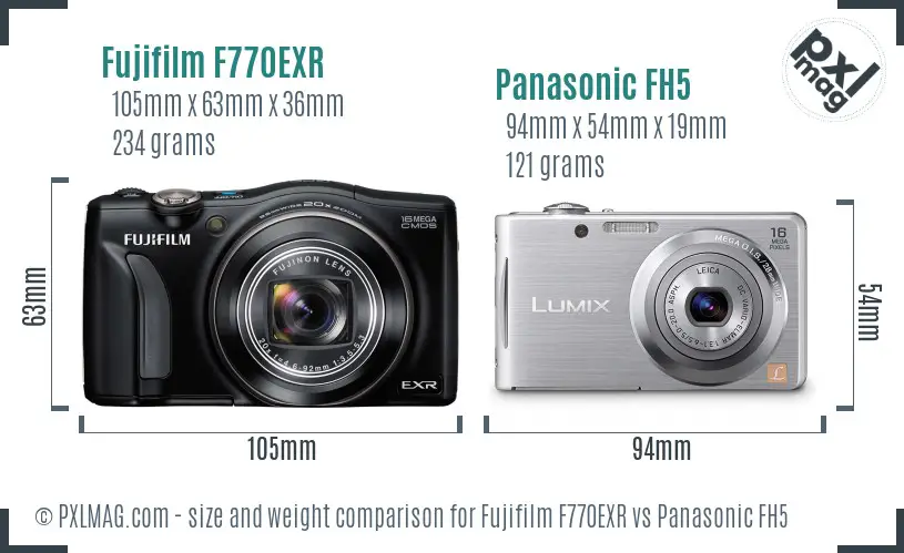 Fujifilm F770EXR vs Panasonic FH5 size comparison