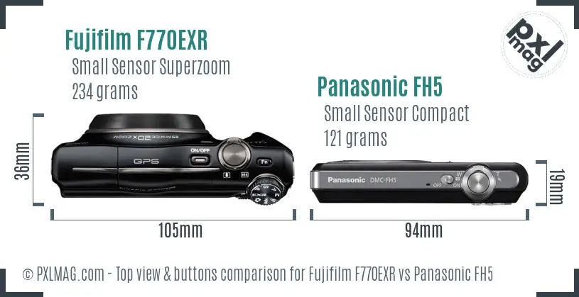 Fujifilm F770EXR vs Panasonic FH5 top view buttons comparison