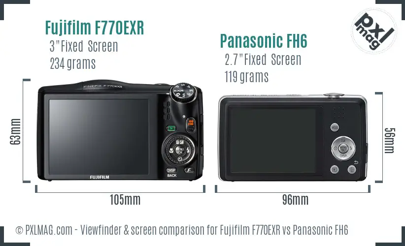 Fujifilm F770EXR vs Panasonic FH6 Screen and Viewfinder comparison