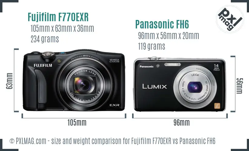 Fujifilm F770EXR vs Panasonic FH6 size comparison Fujifilm F770EXR vs Panasonic FH6 size comparison