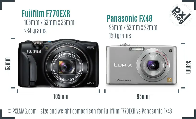 Fujifilm F770EXR vs Panasonic FX48 size comparison