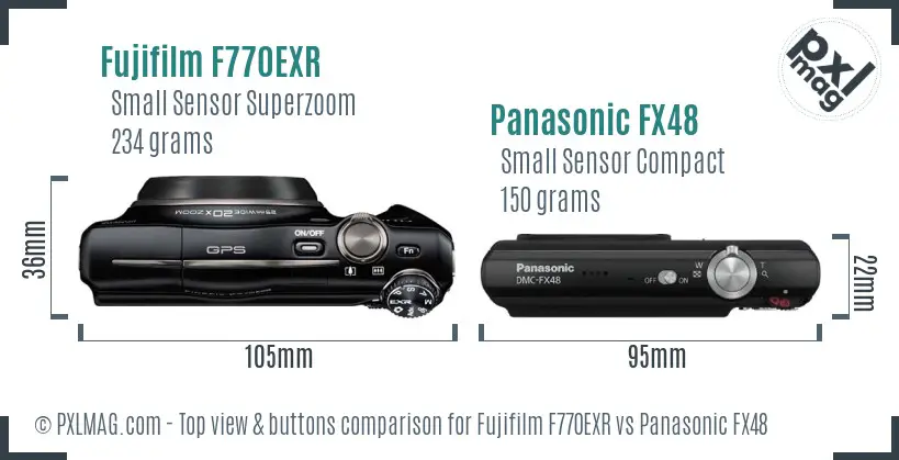 Fujifilm F770EXR vs Panasonic FX48 top view buttons comparison