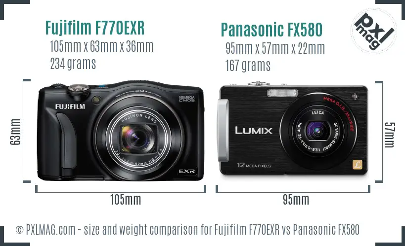 Fujifilm F770EXR vs Panasonic FX580 size comparison